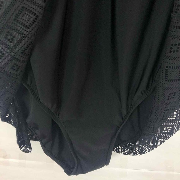 Swim Solutions Crochet Flyaway‎ Tummy Control Swimdress Size 22W Black $119 - Picture 9 of 13